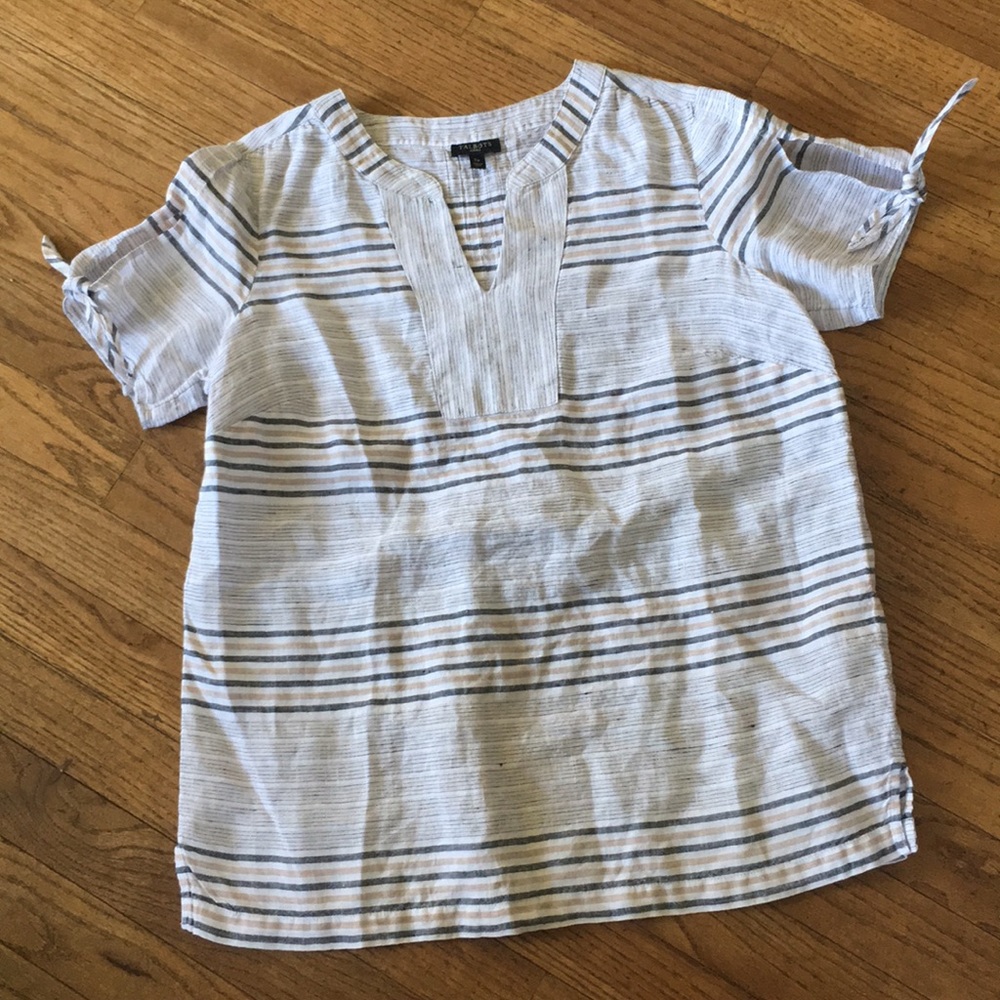 Sweet Talbots linen top size S petite. Tie sleeve